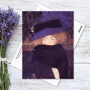 Lady Hat Feather Boa Gustav Klimt Postcard