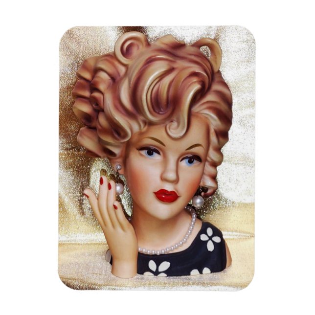 Lady Head Vase Sassy Spiral Hair Beauty in Black Magnet (Vertical)