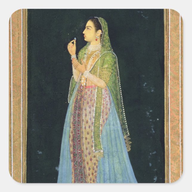 Lady holding a blossom, from the Small Clive Album Square Sticker (Front)