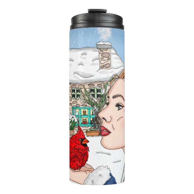 Lady holding Cardinal English Cottage Thermal Tumbler (Front)