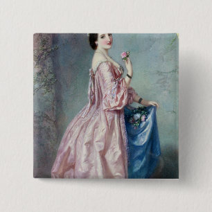 Lady holding Flowers in her Petticoat 15 Cm Square Badge