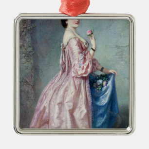 Lady holding Flowers in her Petticoat Metal Tree Decoration