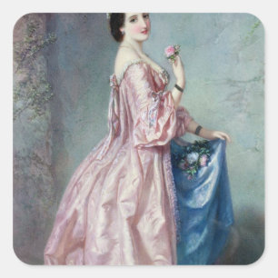 Lady holding Flowers in her Petticoat Square Sticker