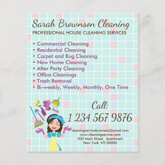Lady House Keeper Maid Janitorial Cleaning Flyer (Front)