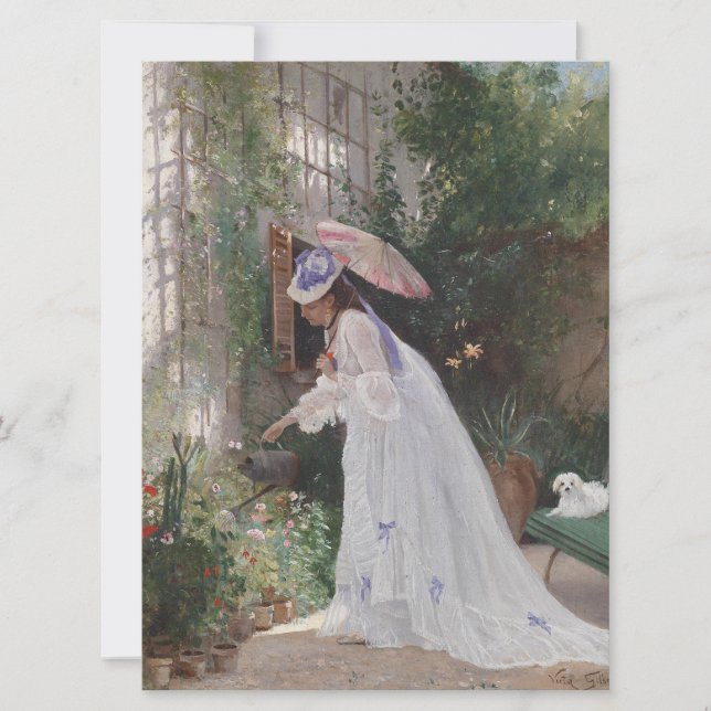 Lady in a Garden Caring For Her Flowers With Love Card (Front)