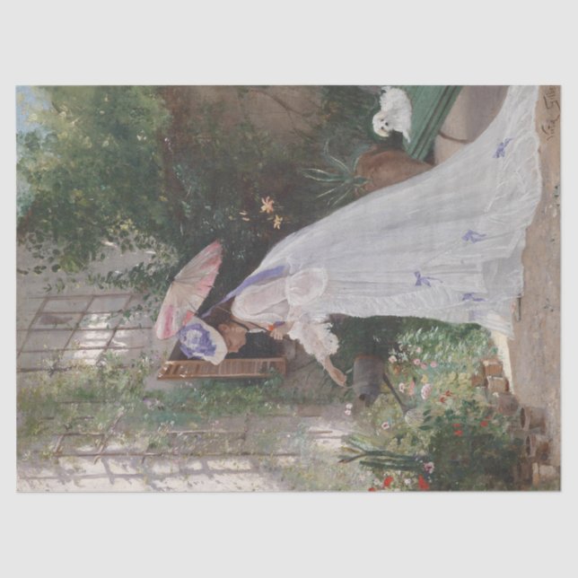 Lady in a Garden Caring For Her Flowers With Love Tissue Paper (Front)