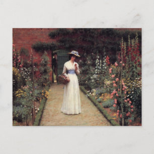 Lady in a Garden Oil Painting Postcard