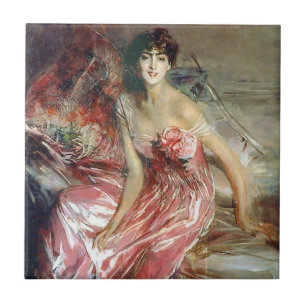 Lady in a Pink Dress (by Giovanni Boldini) Tile