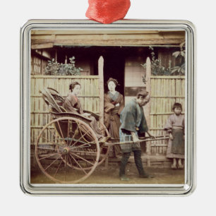 Lady in a rickshaw, c.1890s (coloured photo) metal tree decoration