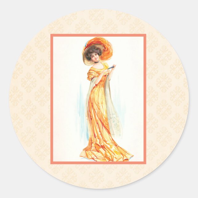 Lady in a yellow dress classic round sticker (Front)