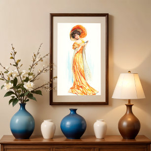 Lady in a yellow dress, Fine Art Poster