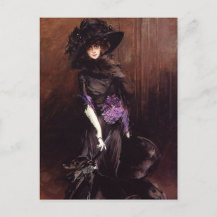 Lady in Black with a Greyhound Postcard