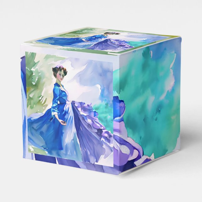 Lady in Blue Dress - Watercolor Painting Favour Box (Front Side)