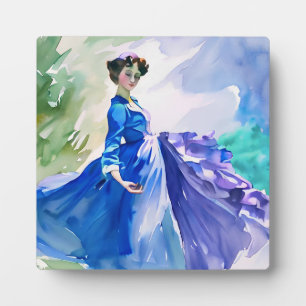 Lady in Blue Dress - Watercolor Painting Plaque