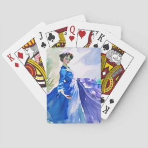 Lady in Blue Dress - Watercolor Painting Playing Cards