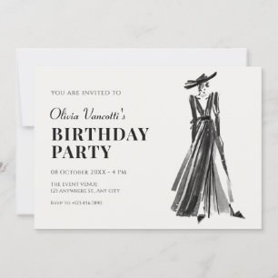 Lady in Elegant Gown birthday Invitation