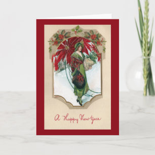 Lady in Green Old Fashioned New Year Holiday Card