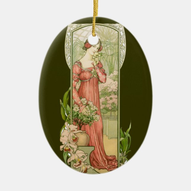Lady in greenhouse ceramic tree decoration (Front)