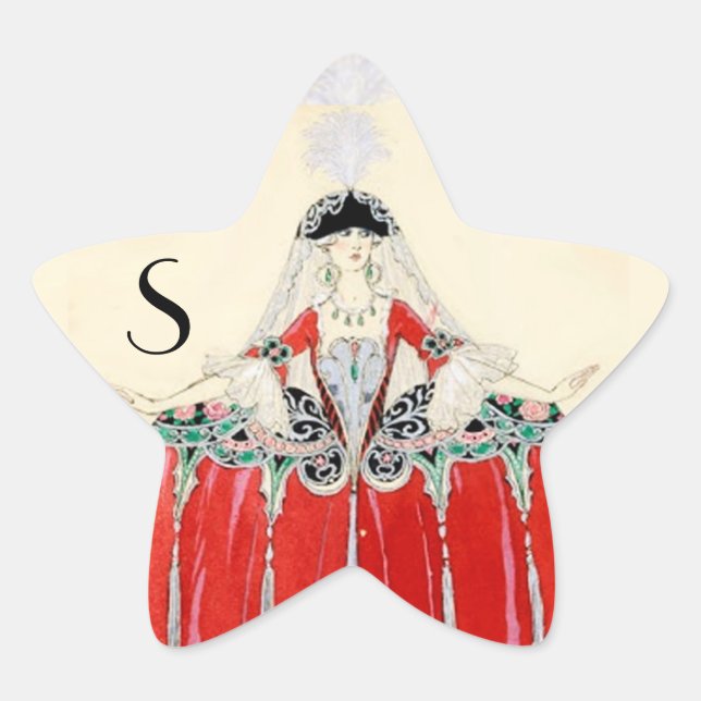LADY IN RED,BEAUTY,FASHION COSTUME ,STAR MONOGRAM STAR STICKER (Front)