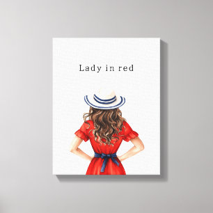 Lady in Red Dress Brown Hair Canvas Print