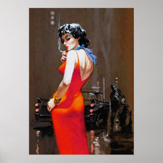 Lady In Red Dress Vintage Pulp Cover art Poster