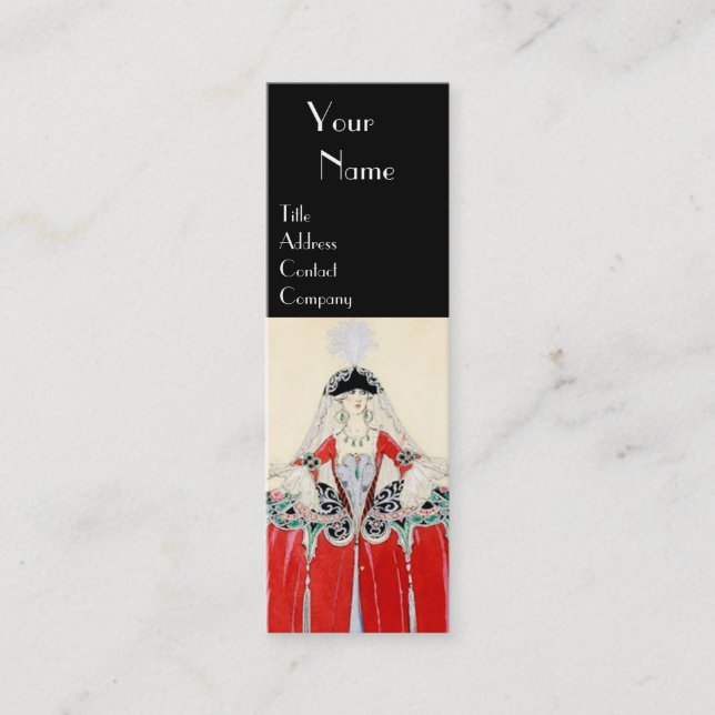 LADY IN RED FASHION COSTUME DESIGNER MAKEUP ARTIST MINI BUSINESS CARD (Front)