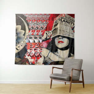 Lady in Red Lipstick Wall Graffiti Wall Tapestry
