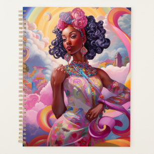 Lady In Surreal World African American Art Pink Planner