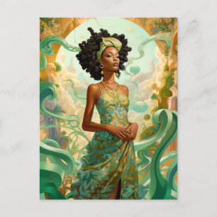 Lady In Surreal World African American Art Postcard