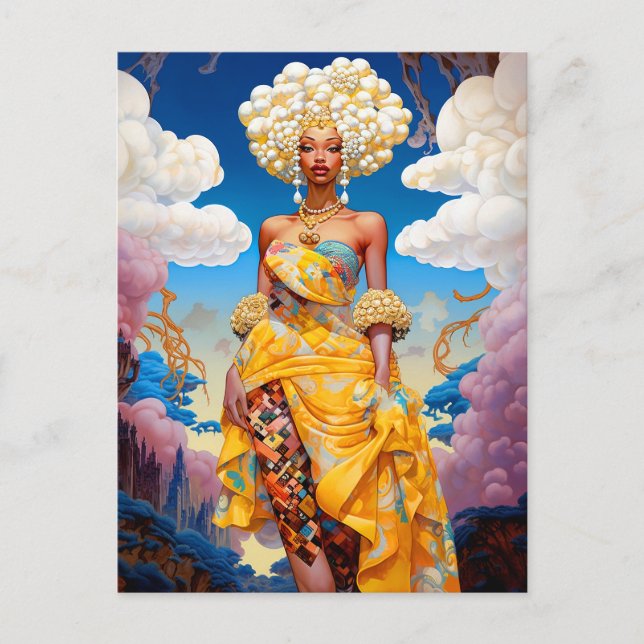 Lady In Surreal World African American Art Postcard (Front)