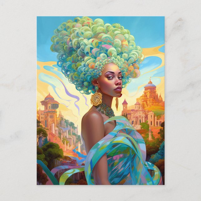 Lady In Surreal World African American Art Postcard (Front)