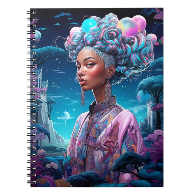 Lady In Surreal World African American Art Purple Notebook (Front)