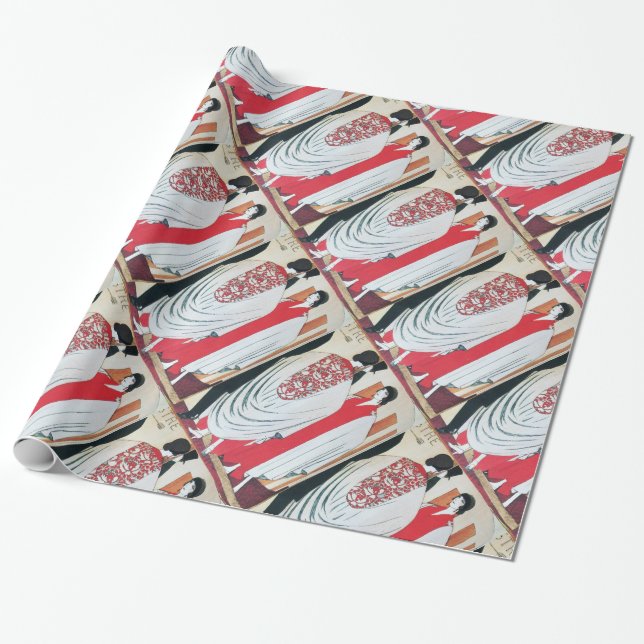 LADY IN THE MIRROR ,ART DECO BEAUTY  FASHION WRAPPING PAPER (Unrolled)