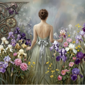 Lady in the purple meadow Decoupage  Wrapping Paper Sheet