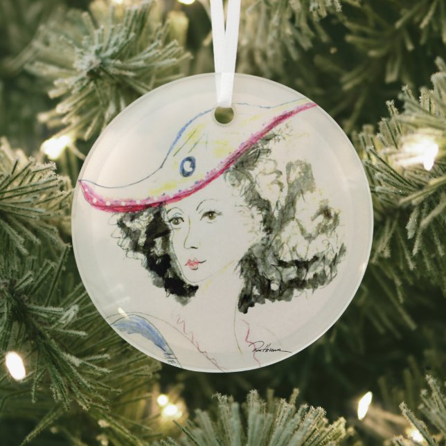 Lady In The Red Hat Glass Tree Decoration (Insitu)