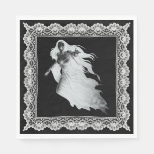 Lady In White Ghost With Lace Halloween Napkin