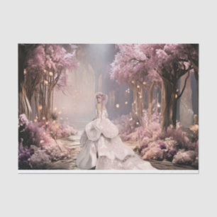 Lady in white, lilac Cherry Blossoms Portrait Art Tissue Paper