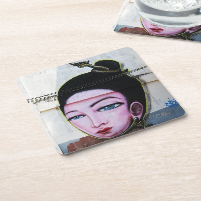 Lady Lao Graffiti Street Art Square Paper Coaster (Angled)