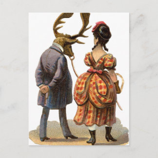 Lady Leading Her Elk-man Postcard