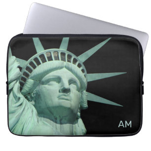 Lady Liberty and Monogram on Black Laptop Sleeve