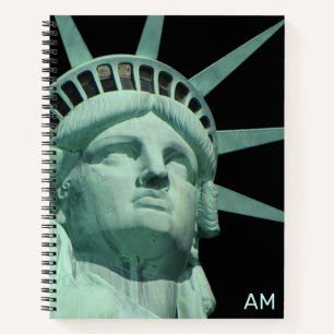 Lady Liberty and Monogram on Black Notebook