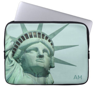 Lady Liberty and Monogram on Light Blue Laptop Sleeve