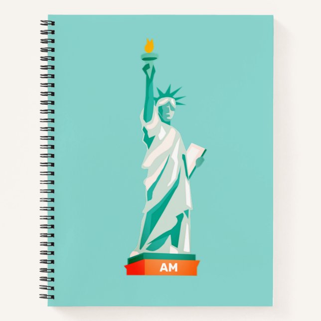 Lady Liberty and Monogram on Light Teal Notebook (Front)