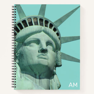 Lady Liberty and Monogram on Light Teal Notebook