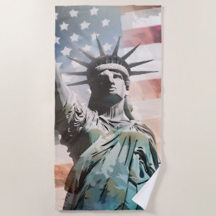 Lady Liberty and the American Flag Beach Towel
