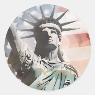 Lady Liberty and the American Flag Classic Round Sticker