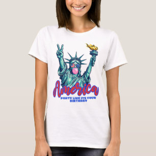 Lady Liberty Blowing Bubblegum Peace Sign  T-Shirt