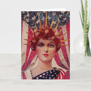 Lady Liberty Flag July 4th Vintage Poster Art Deco Card
