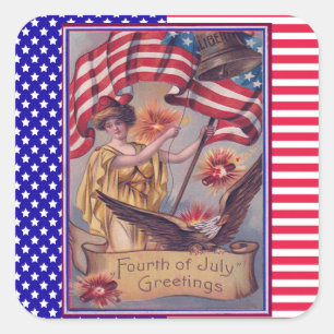 Lady Liberty Fourth of July Patriotic Flag Square Sticker
