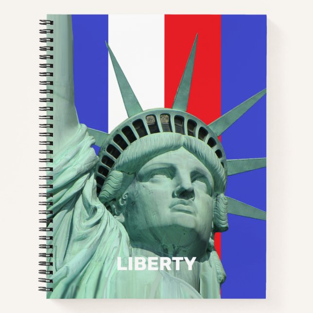 Lady Liberty on Blue Red White Stripes Notebook (Front)